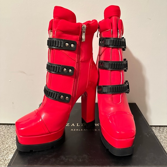 AZALEA WANG Shoes - AZALEA WANG LYING RED PLATFORM BOOTS